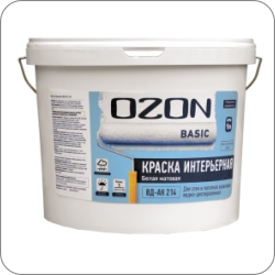 Краска интерьерная OZON-Basic с повышенной укрывистостью (для стен и потолков) акриловая (ВД-АК 214) 40 кг